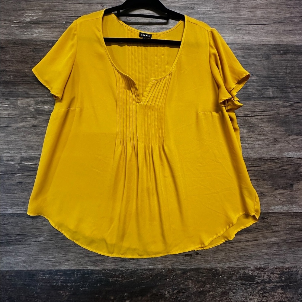 Torrid Yellow Flutter Sleeve Blouse with Bib Collar